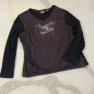 Vintage Harley Davidson Black 3D Effect Long Sleeve Shirt Women’s Size XL